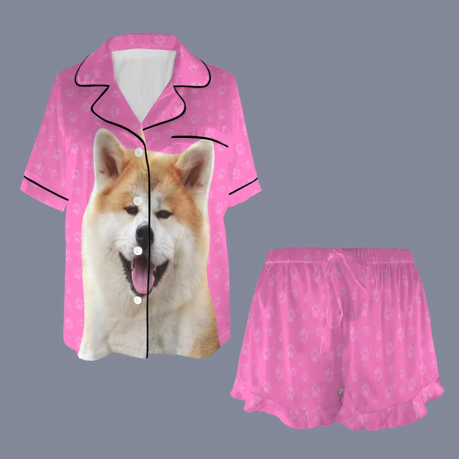 Couple Matching V-Neck Short Pajamas Custom Pet Photo Pajama Sets Sleepwear Loungewear For Pet Lovers