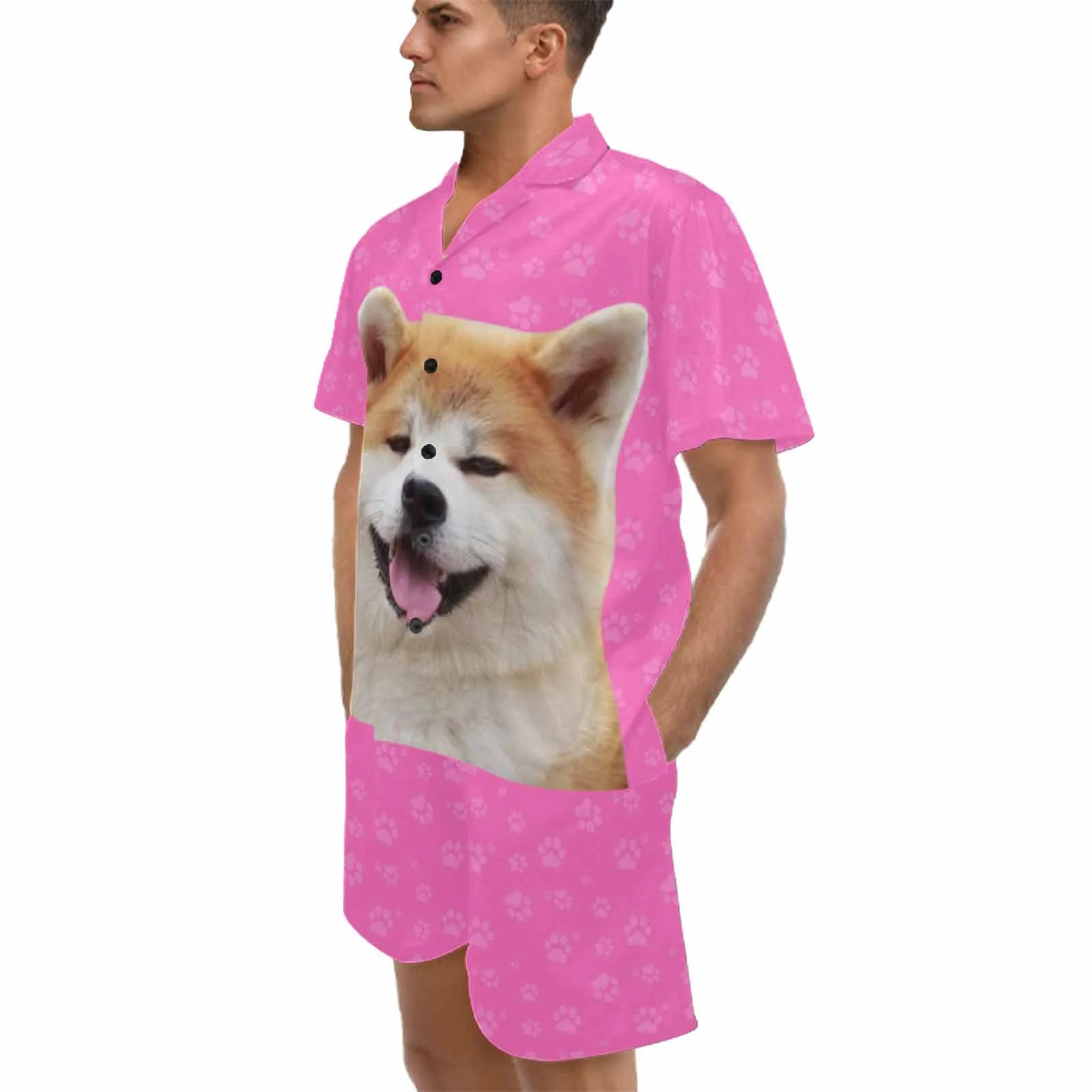 Couple Matching V-Neck Short Pajamas Custom Pet Photo Pajama Sets Sleepwear Loungewear For Pet Lovers