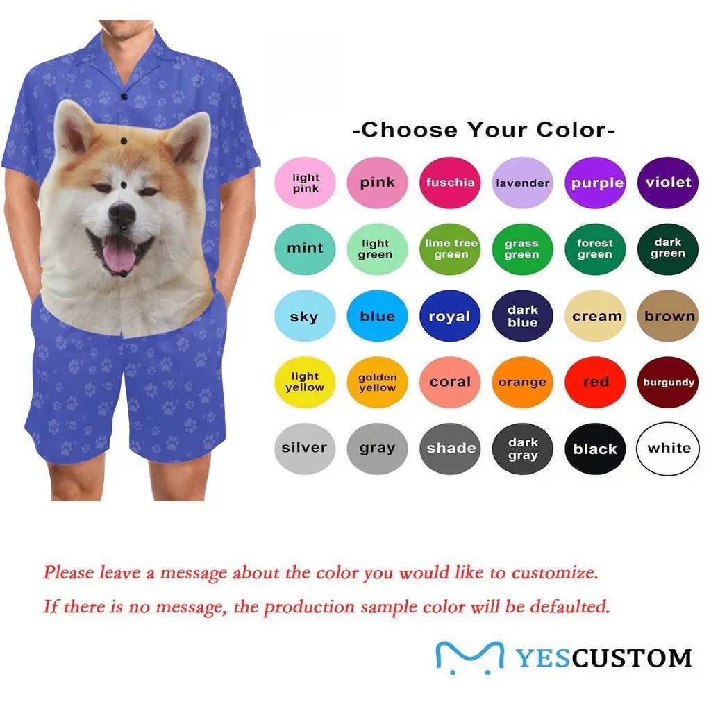 Couple Matching V-Neck Short Pajamas Custom Pet Photo Pajama Sets Sleepwear Loungewear For Pet Lovers