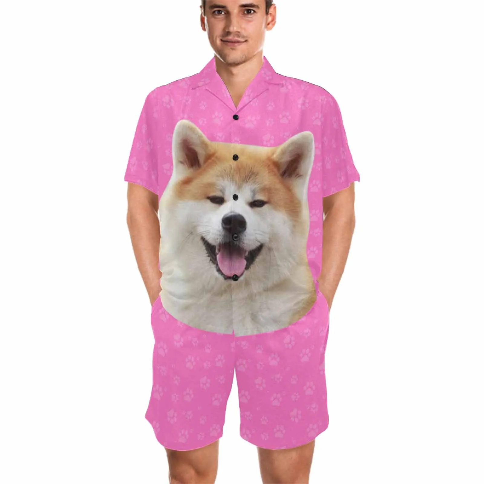 Couple Matching V-Neck Short Pajamas Custom Pet Photo Pajama Sets Sleepwear Loungewear For Pet Lovers