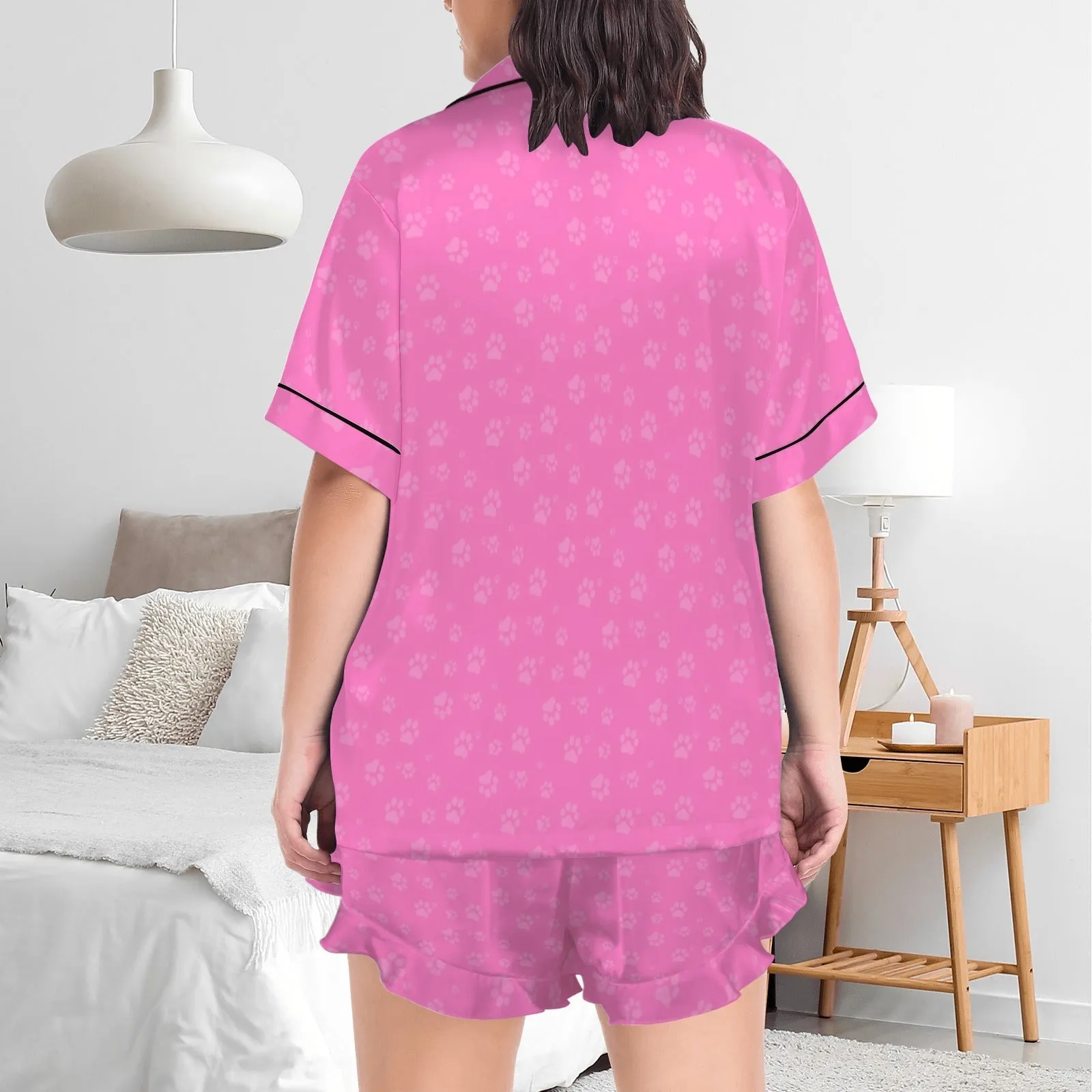 Couple Matching V-Neck Short Pajamas Custom Pet Photo Pajama Sets Sleepwear Loungewear For Pet Lovers