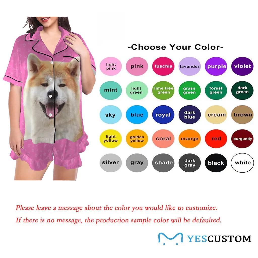 Couple Matching V-Neck Short Pajamas Custom Pet Photo Pajama Sets Sleepwear Loungewear For Pet Lovers