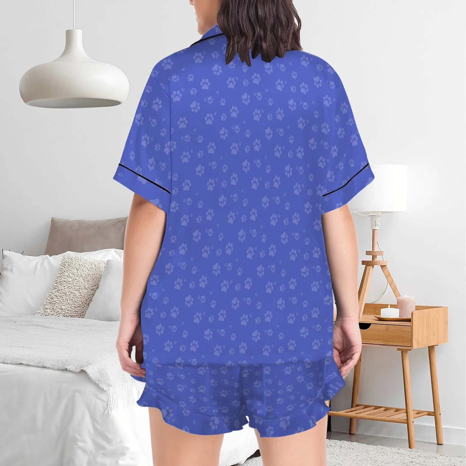 Couple Matching V-Neck Short Pajamas Custom Pet Photo Pajama Sets Sleepwear Loungewear For Pet Lovers