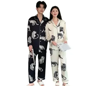 Couples Faux Animal Print Pajamas Set