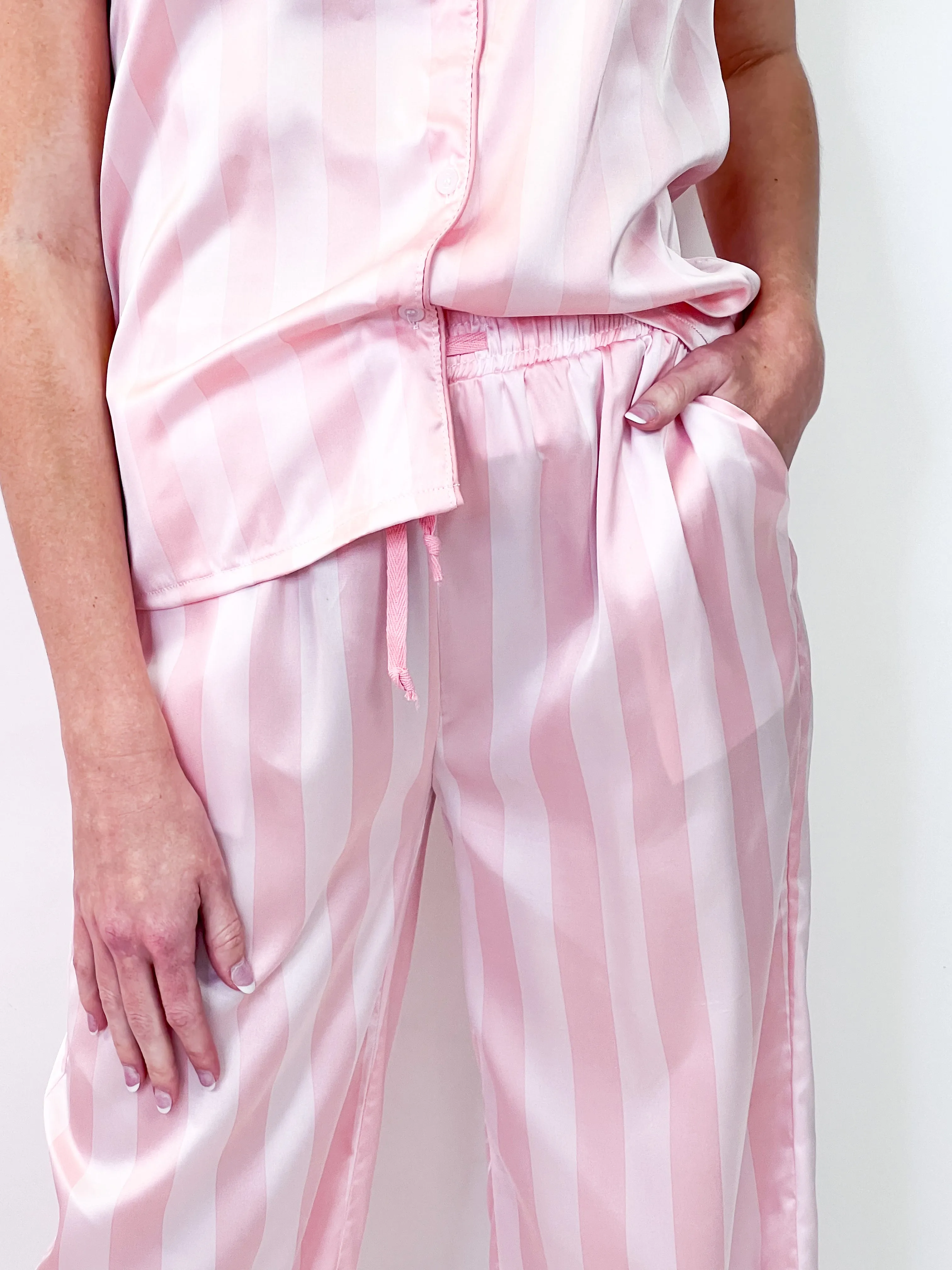 Courtney - Pink Striped Satin Pajama Set (Pants)