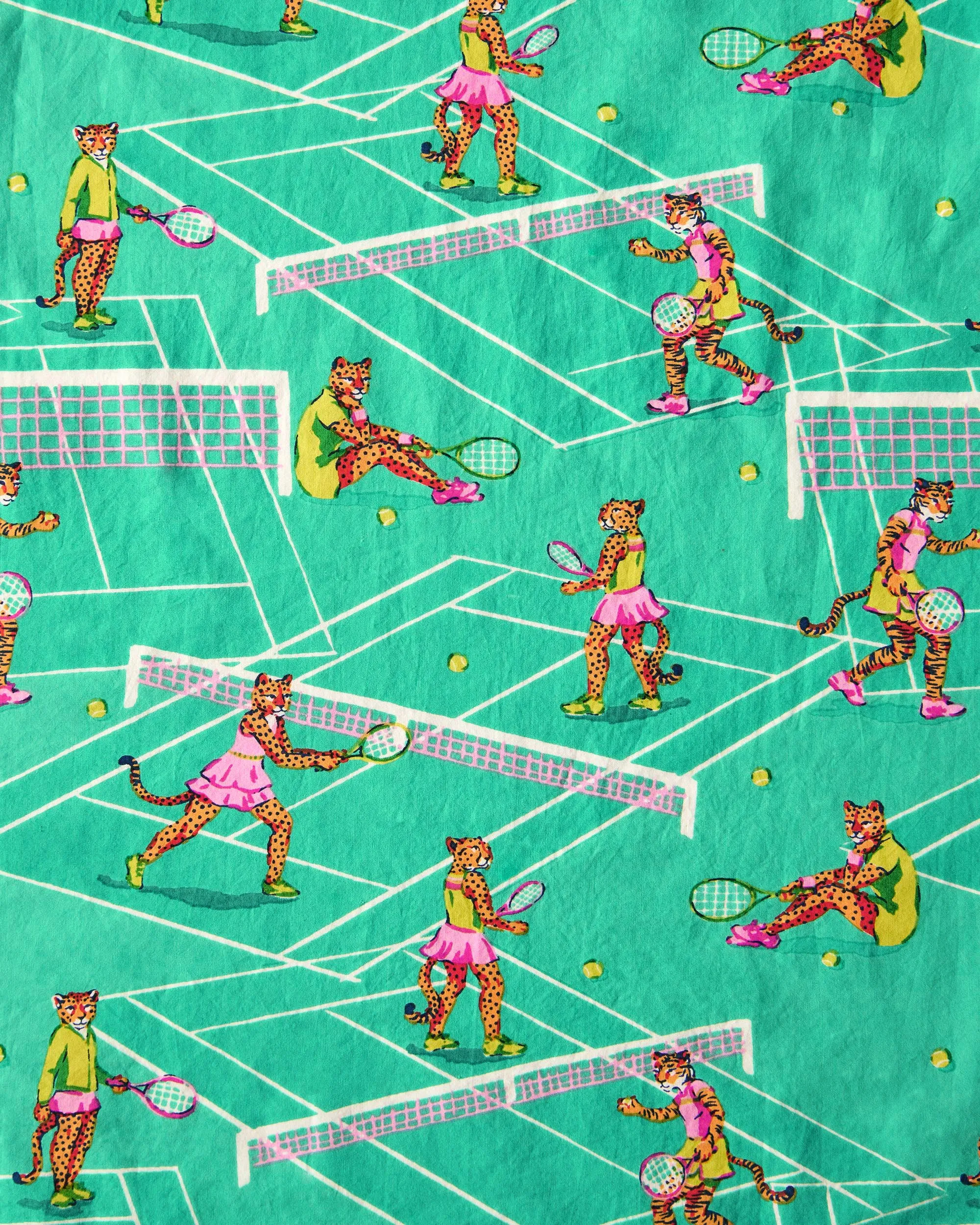 Courtside Cats - Long PJ Set - Tennis Teal