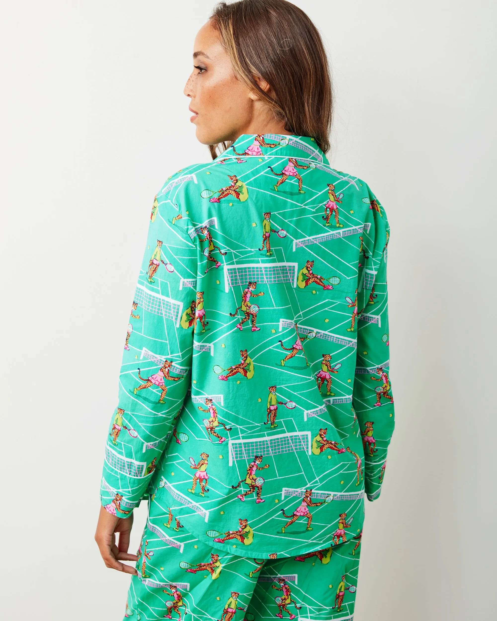 Courtside Cats - Long PJ Set - Tennis Teal