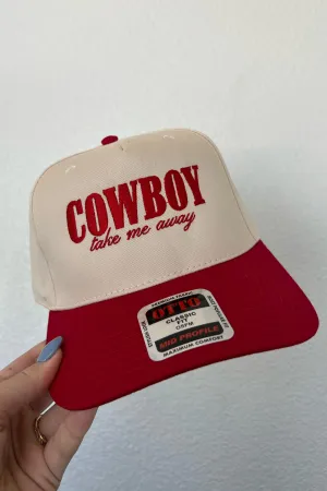 Cowboy Take Me Away Trucker Hat- Red AntiOdor Natural Fiber Blend