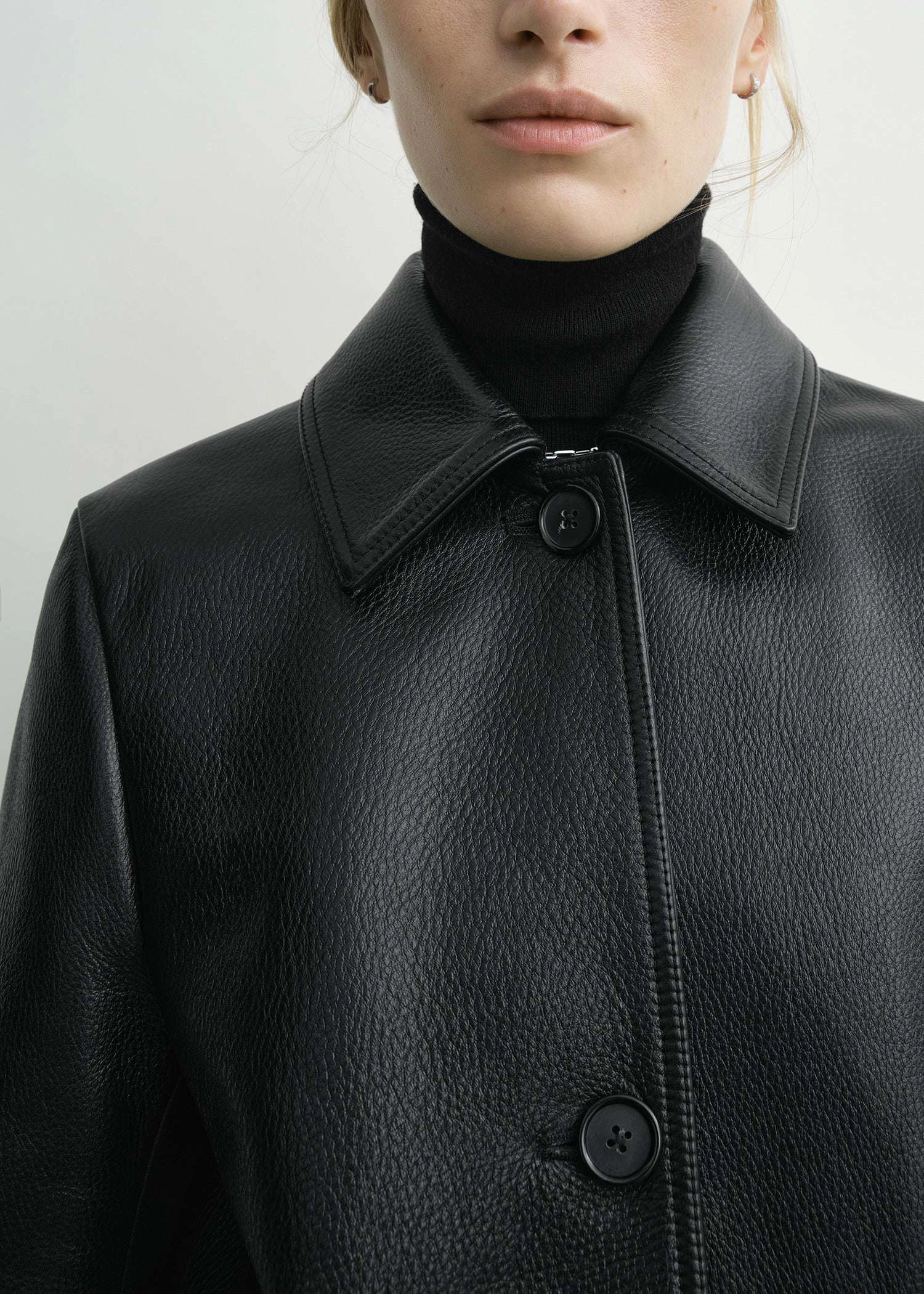 Grained Leather Jacket in Black Anti Static Material