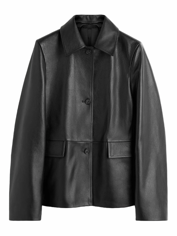 Flex Mobility System Grained Leather Jacket in Black