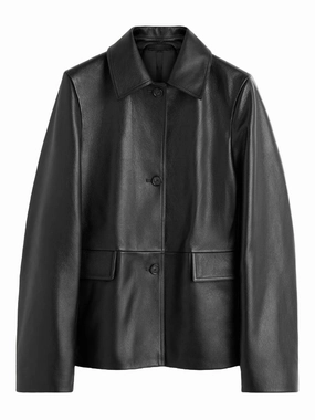 Flex Mobility System Grained Leather Jacket in Black