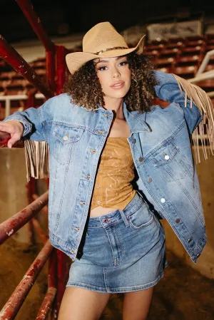 Layered Collar Design YarnDyedFabric Cowgirl Code Suede Crop Top