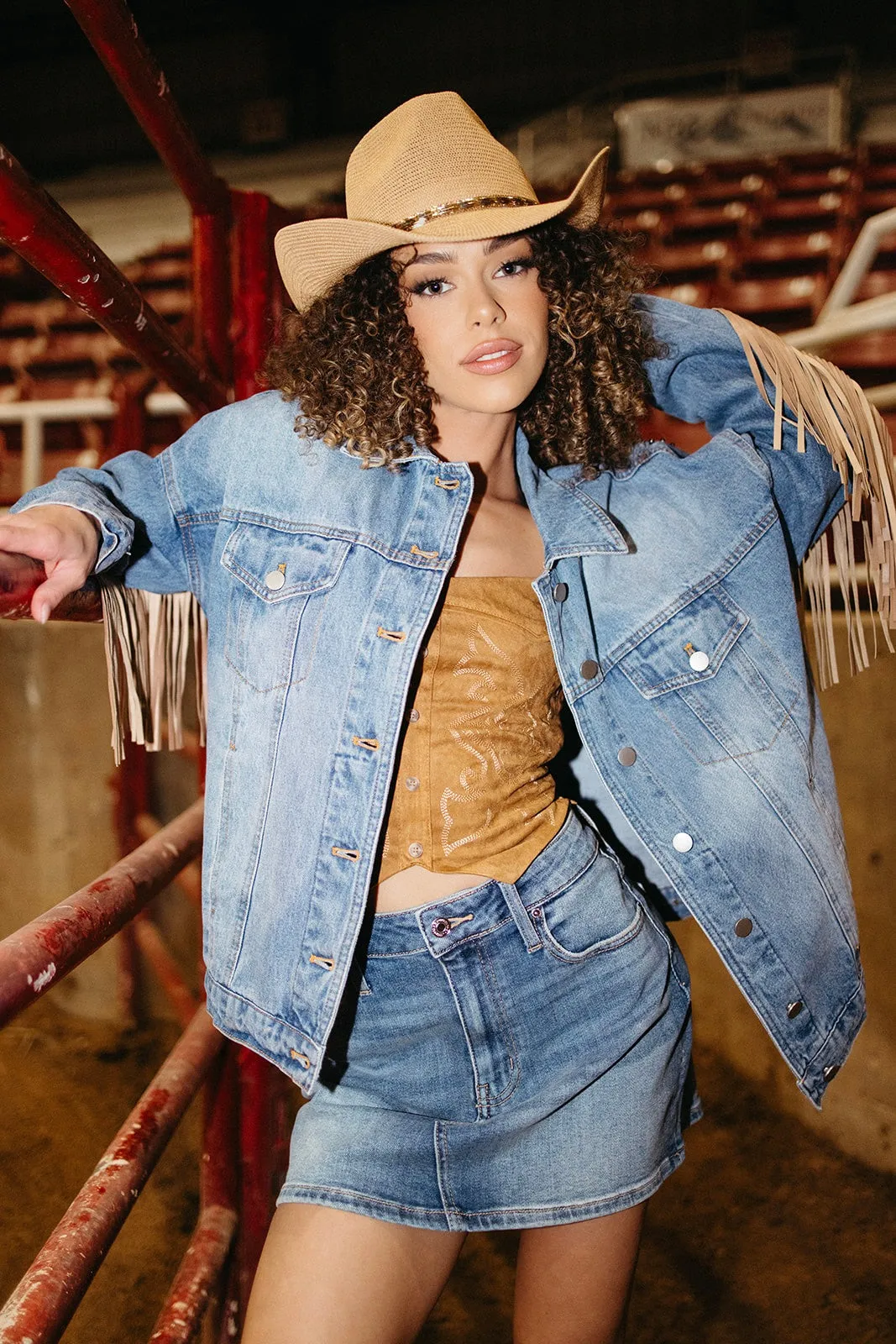 Cowgirl Code Suede Crop Top Flexible Ribbed Cuffs