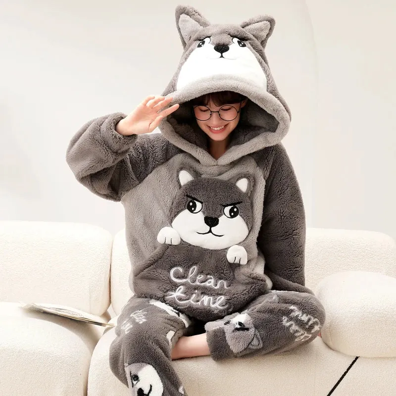 Cozy Winter Family Pajama Set – Thick Flannel Unisex Sleepwear with Tops & Pants for Women and Couples Homewear Suit