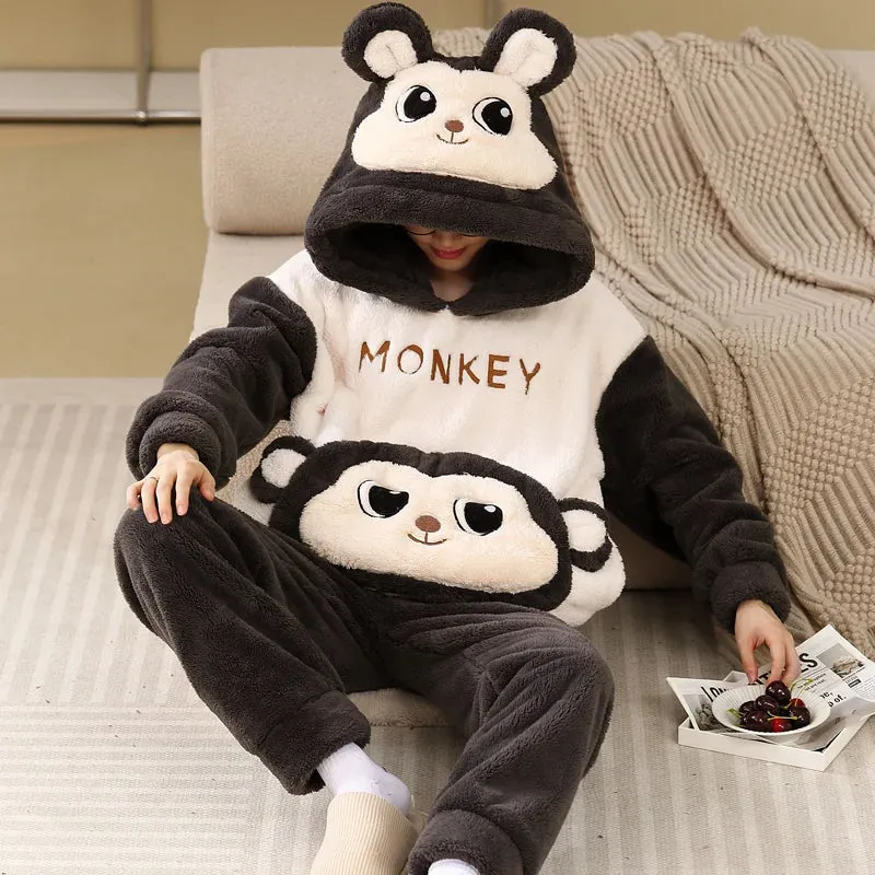 Cozy Winter Family Pajama Set – Thick Flannel Unisex Sleepwear with Tops & Pants for Women and Couples Homewear Suit