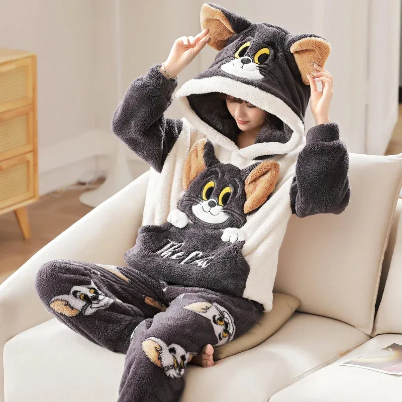 Cozy Winter Family Pajama Set – Thick Flannel Unisex Sleepwear with Tops & Pants for Women and Couples Homewear Suit
