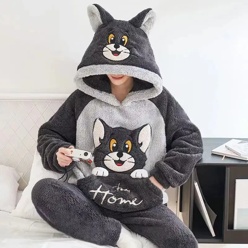Cozy Winter Family Pajama Set – Thick Flannel Unisex Sleepwear with Tops & Pants for Women and Couples Homewear Suit