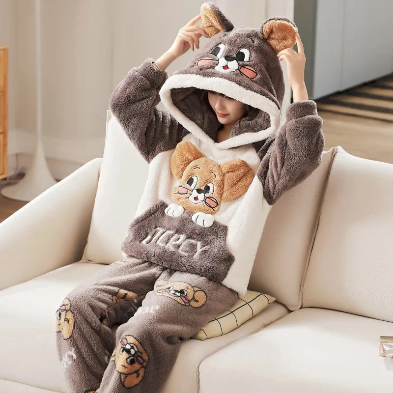 Cozy Winter Family Pajama Set – Thick Flannel Unisex Sleepwear with Tops & Pants for Women and Couples Homewear Suit