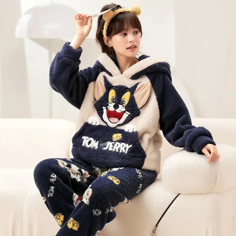 Cozy Winter Family Pajama Set – Thick Flannel Unisex Sleepwear with Tops & Pants for Women and Couples Homewear Suit