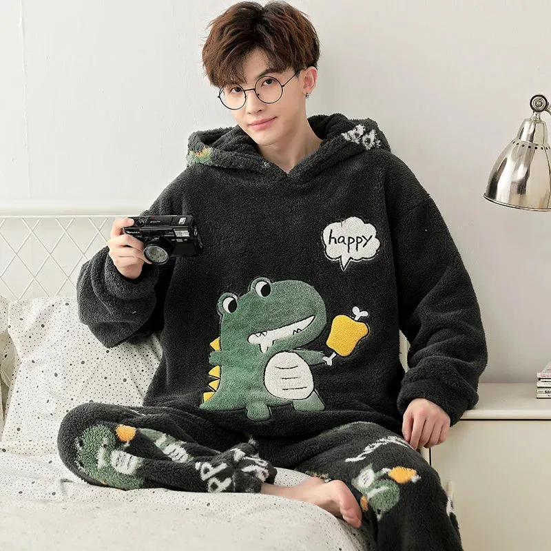 Cozy Winter Family Pajama Set – Thick Flannel Unisex Sleepwear with Tops & Pants for Women and Couples Homewear Suit