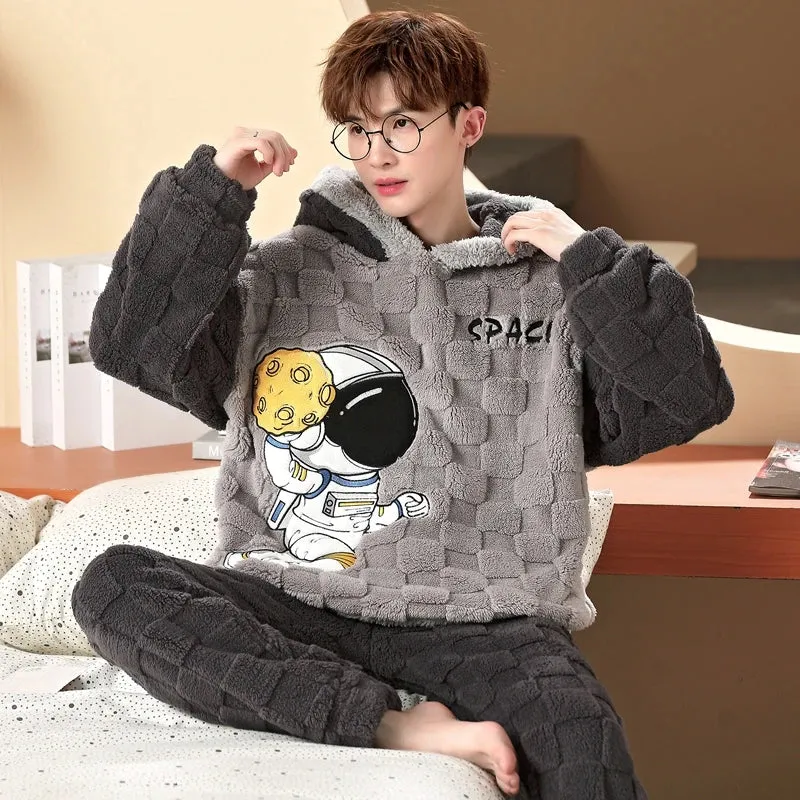 Cozy Winter Family Pajama Set – Thick Flannel Unisex Sleepwear with Tops & Pants for Women and Couples Homewear Suit