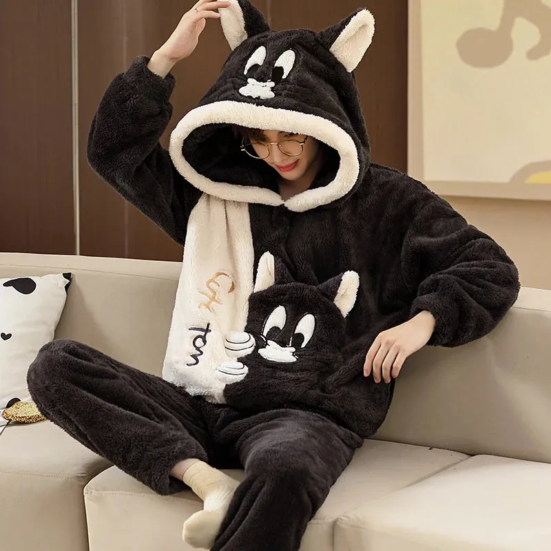 Cozy Winter Family Pajama Set – Thick Flannel Unisex Sleepwear with Tops & Pants for Women and Couples Homewear Suit