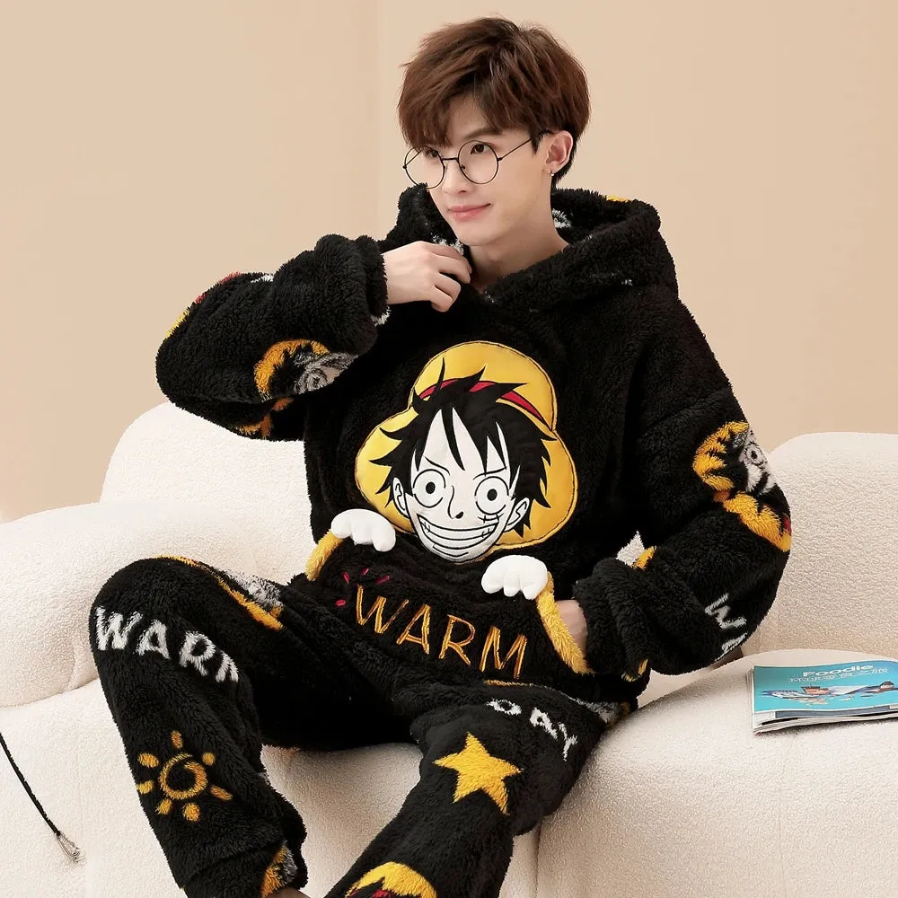 Cozy Winter Family Pajama Set – Thick Flannel Unisex Sleepwear with Tops & Pants for Women and Couples Homewear Suit