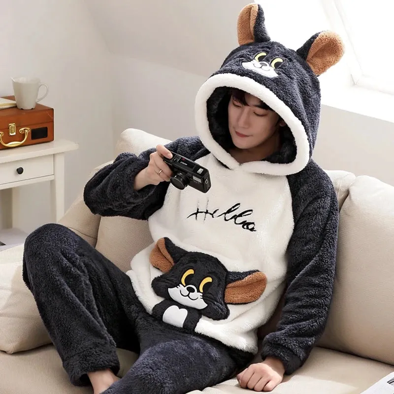 Cozy Winter Family Pajama Set – Thick Flannel Unisex Sleepwear with Tops & Pants for Women and Couples Homewear Suit