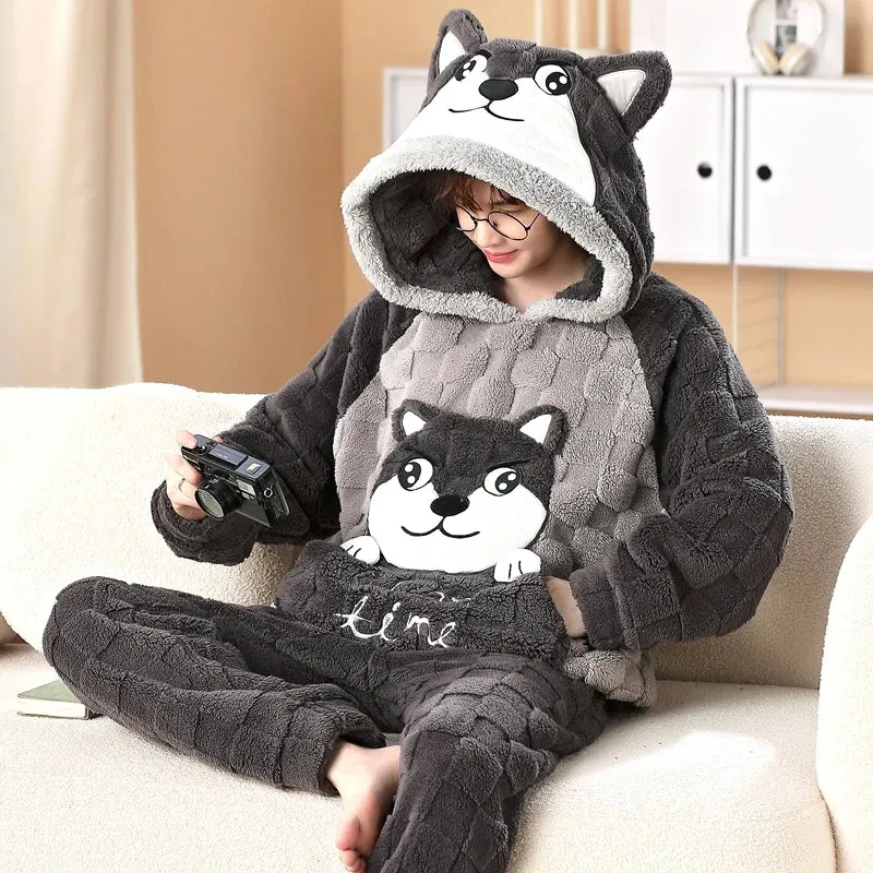 Cozy Winter Family Pajama Set – Thick Flannel Unisex Sleepwear with Tops & Pants for Women and Couples Homewear Suit