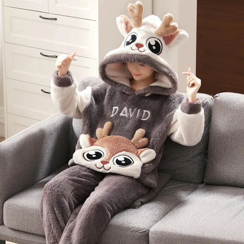 Cozy Winter Family Pajama Set – Thick Flannel Unisex Sleepwear with Tops & Pants for Women and Couples Homewear Suit