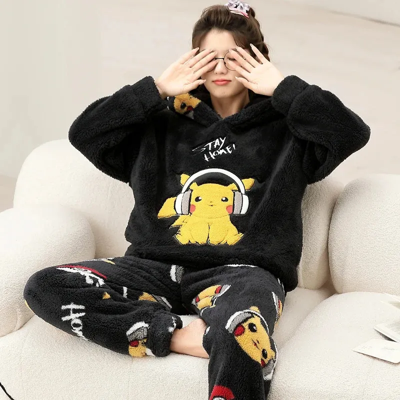 Cozy Winter Family Pajama Set – Thick Flannel Unisex Sleepwear with Tops & Pants for Women and Couples Homewear Suit
