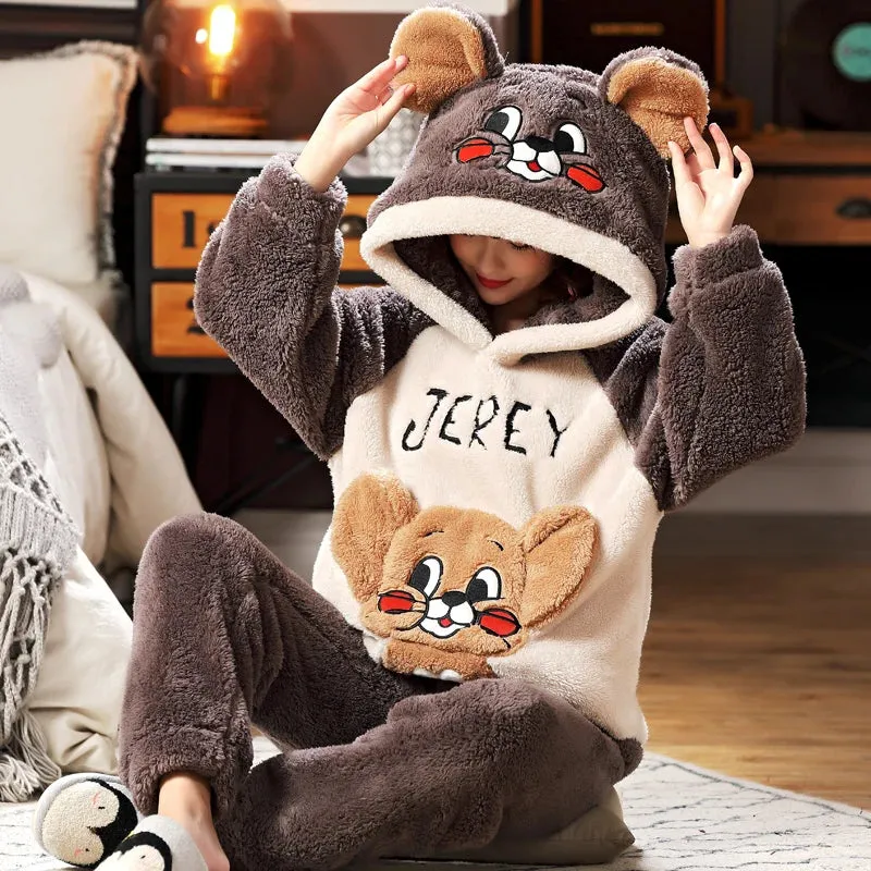 Cozy Winter Family Pajama Set – Thick Flannel Unisex Sleepwear with Tops & Pants for Women and Couples Homewear Suit