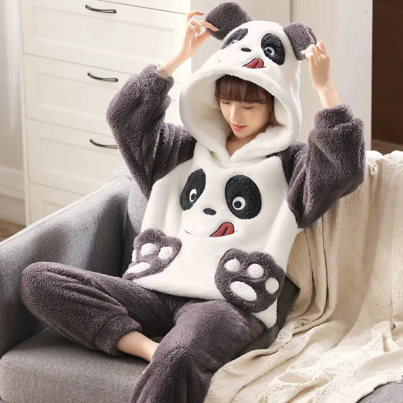 Cozy Winter Family Pajama Set – Thick Flannel Unisex Sleepwear with Tops & Pants for Women and Couples Homewear Suit