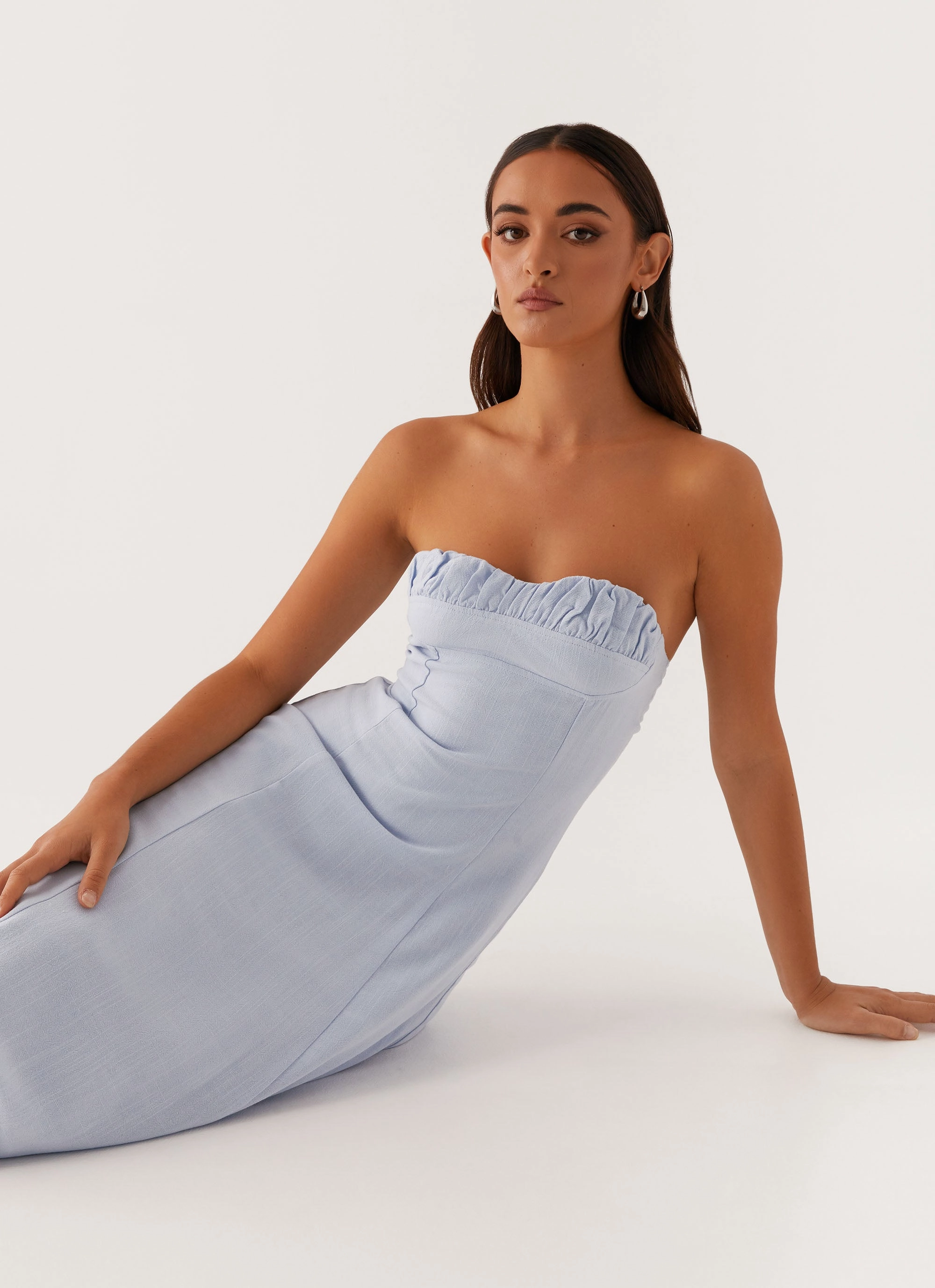 Elegant Waist Tayla Linen Maxi Dress - Blue