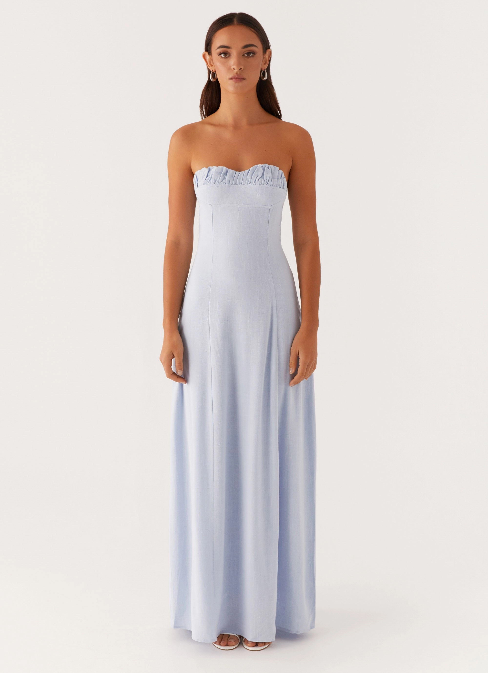 Occasion Wear Perfectly Crafted Tayla Linen Maxi Dress - Blue