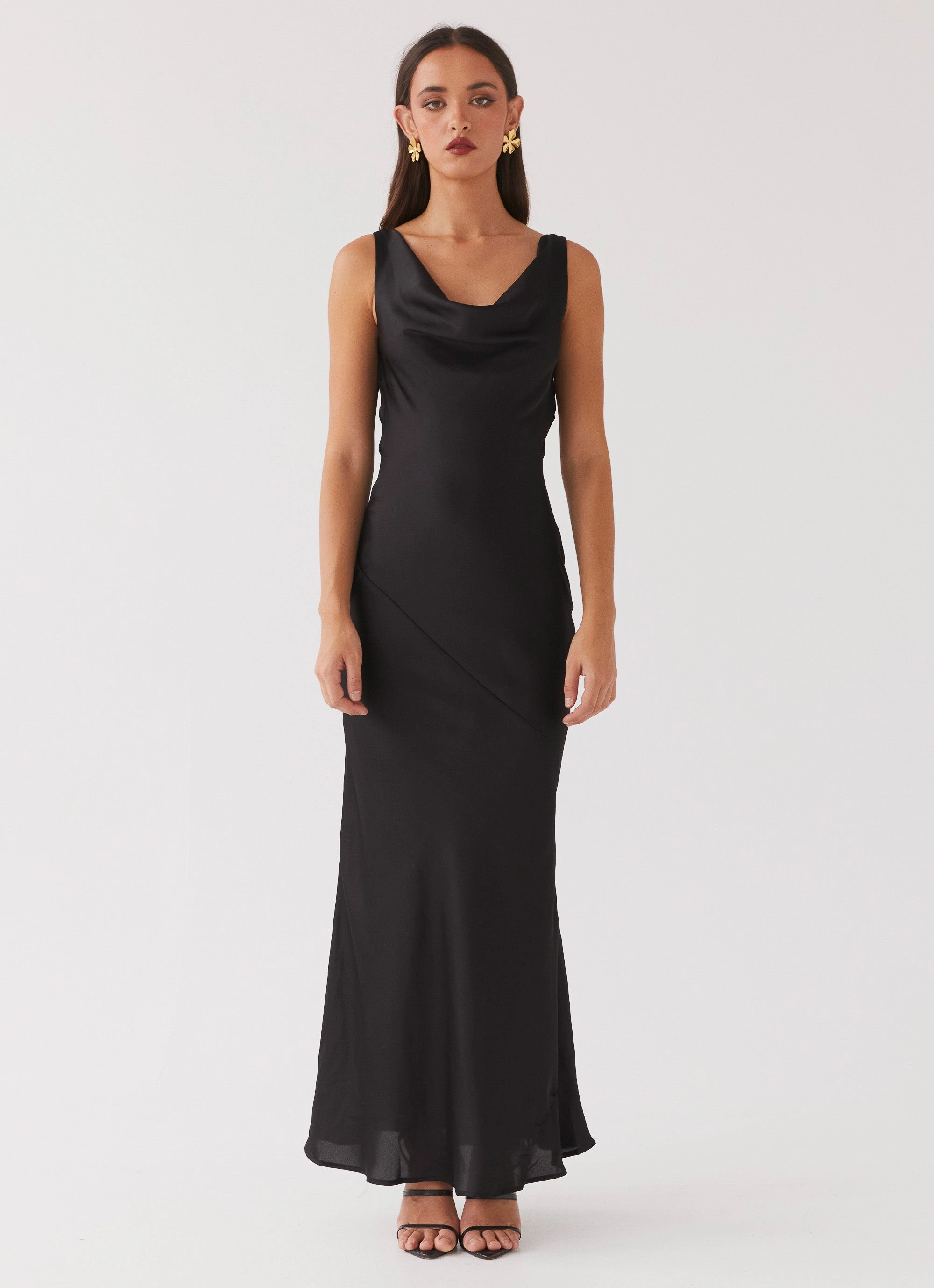 Flattering Look Be Mine Satin Maxi Dress - Black