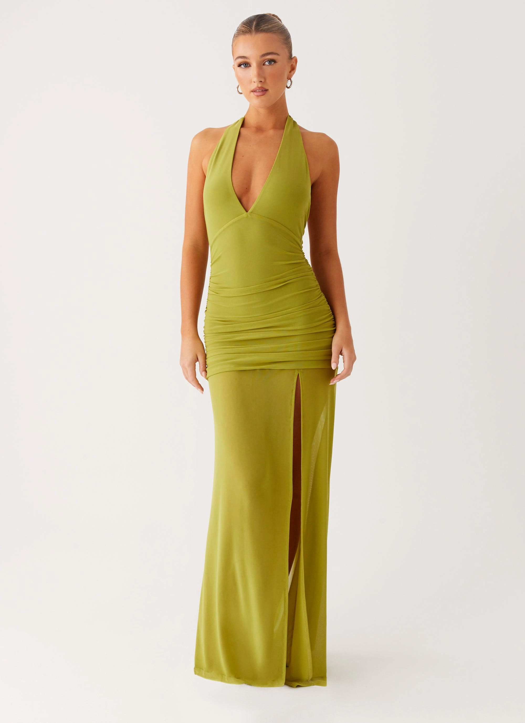 Satin-Edge Rhinestone-Detail Island Muse Dress - Lime