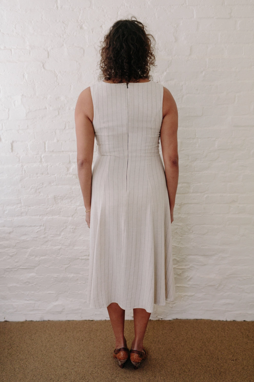 Soul Warm Sharp Design Lori Dress in Oat Linen Stripe