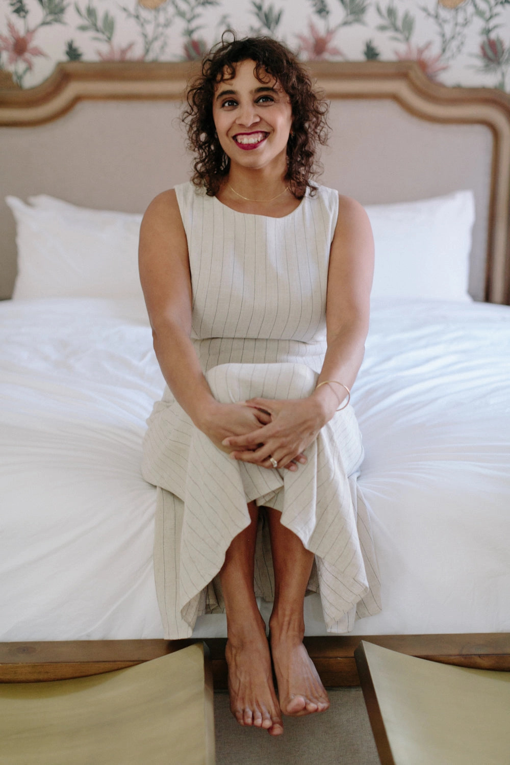 Light Fit Lori Dress in Oat Linen Stripe