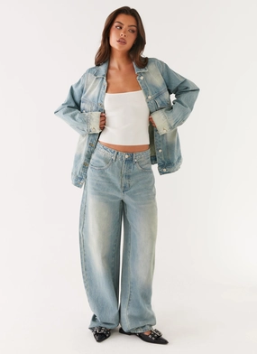 Fit Anytime Matching Basic Maxwell Baggy Jeans - Washed Blue