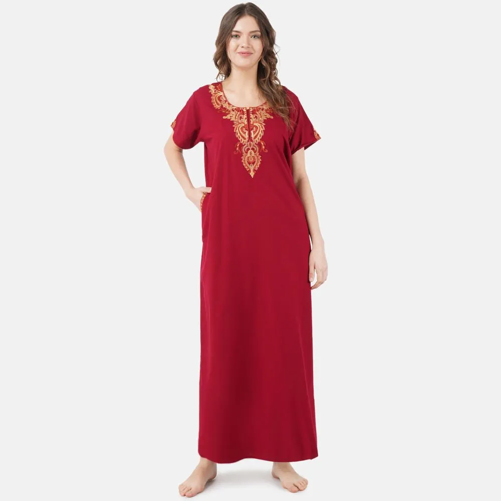 Cream Embroidery Night Gown