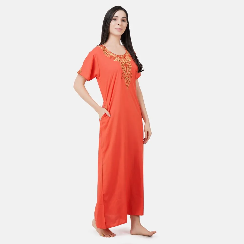 Cream Embroidery Night Gown