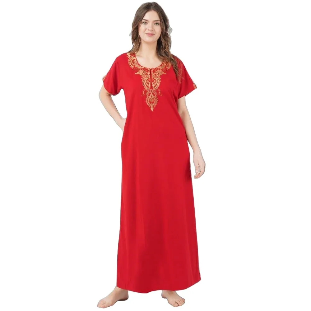 Cream Embroidery Night Gown