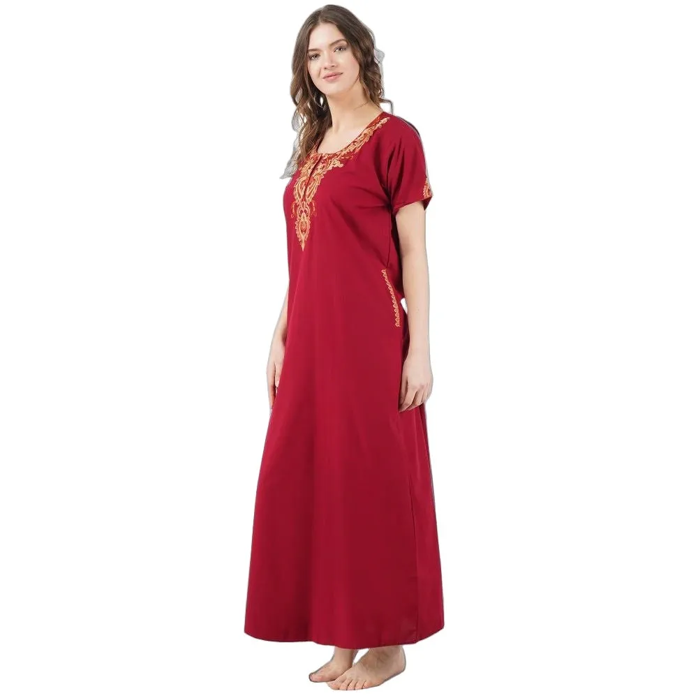 Cream Embroidery Night Gown