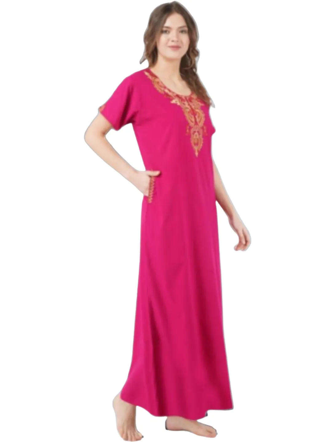 Cream Embroidery Night Gown
