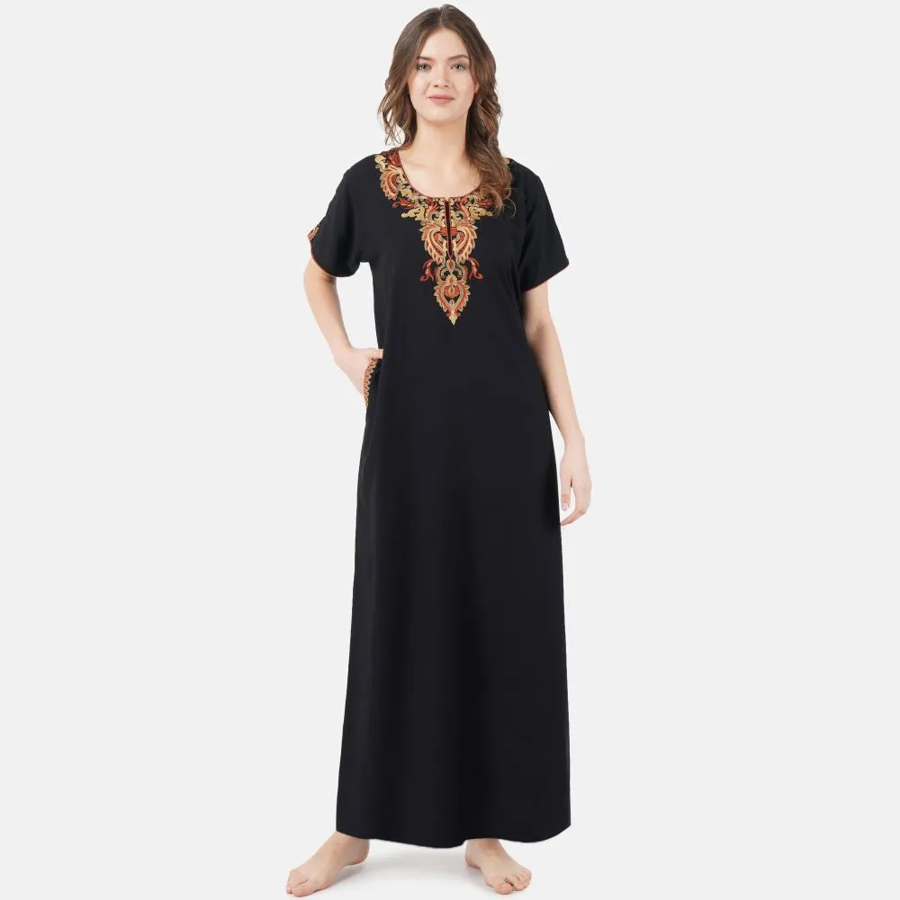Cream Embroidery Night Gown