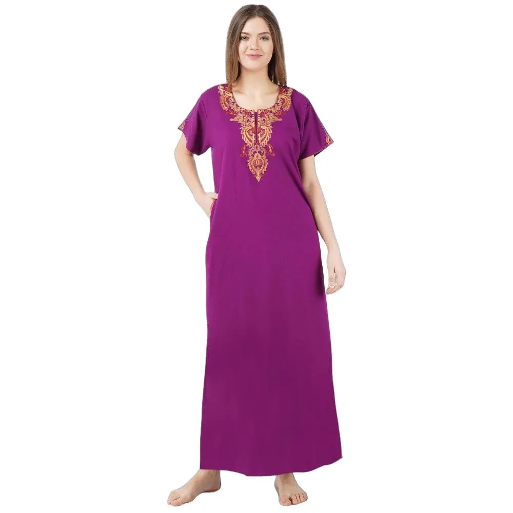 Cream Embroidery Night Gown