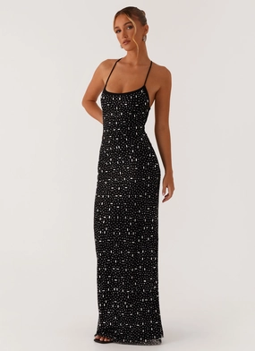 Cressida Rhinestone Mesh Maxi Dress - Black Travel-Style loose silhouette