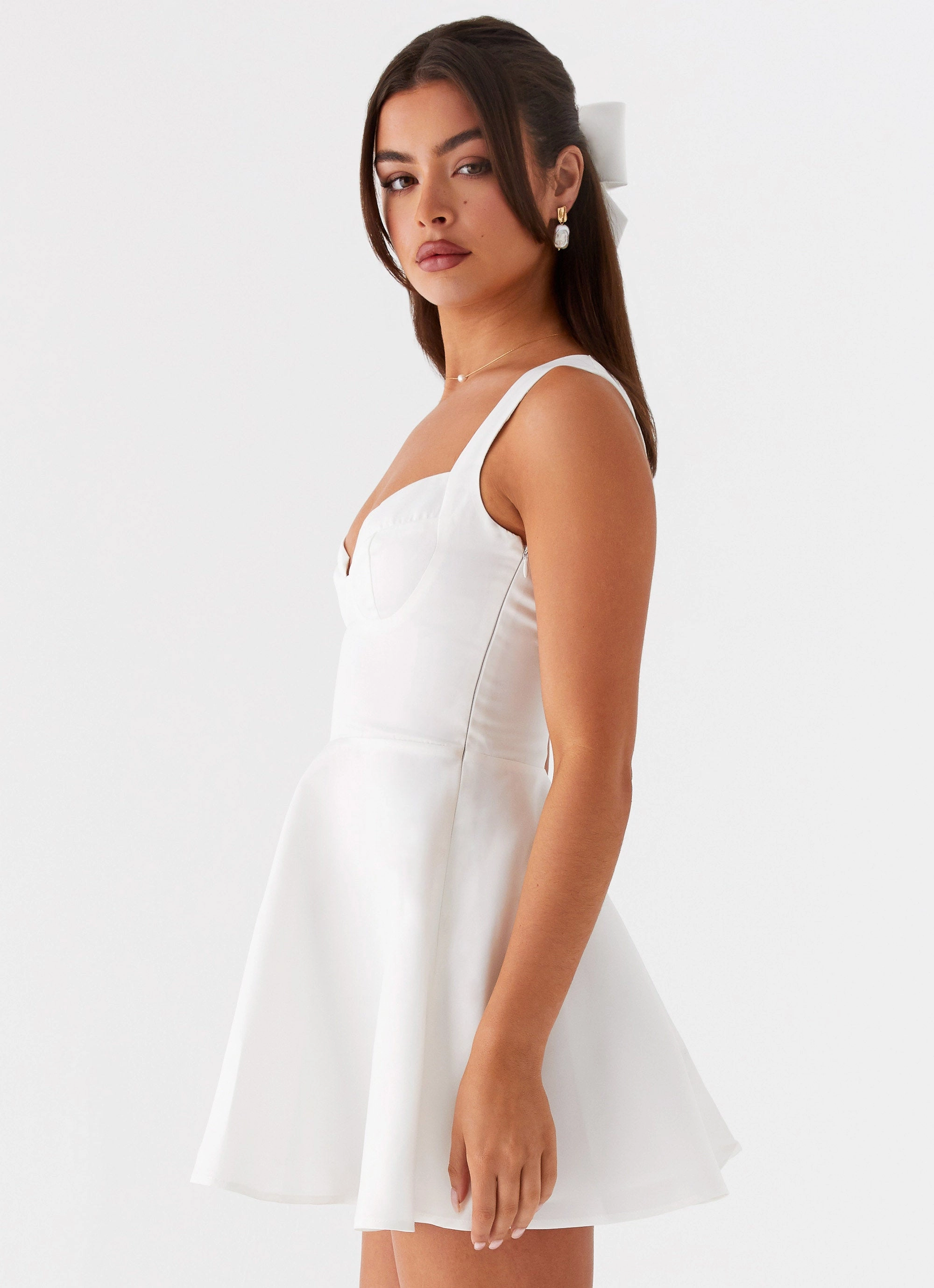 Candice Mini Dress - White Elastic hem Bold Edge