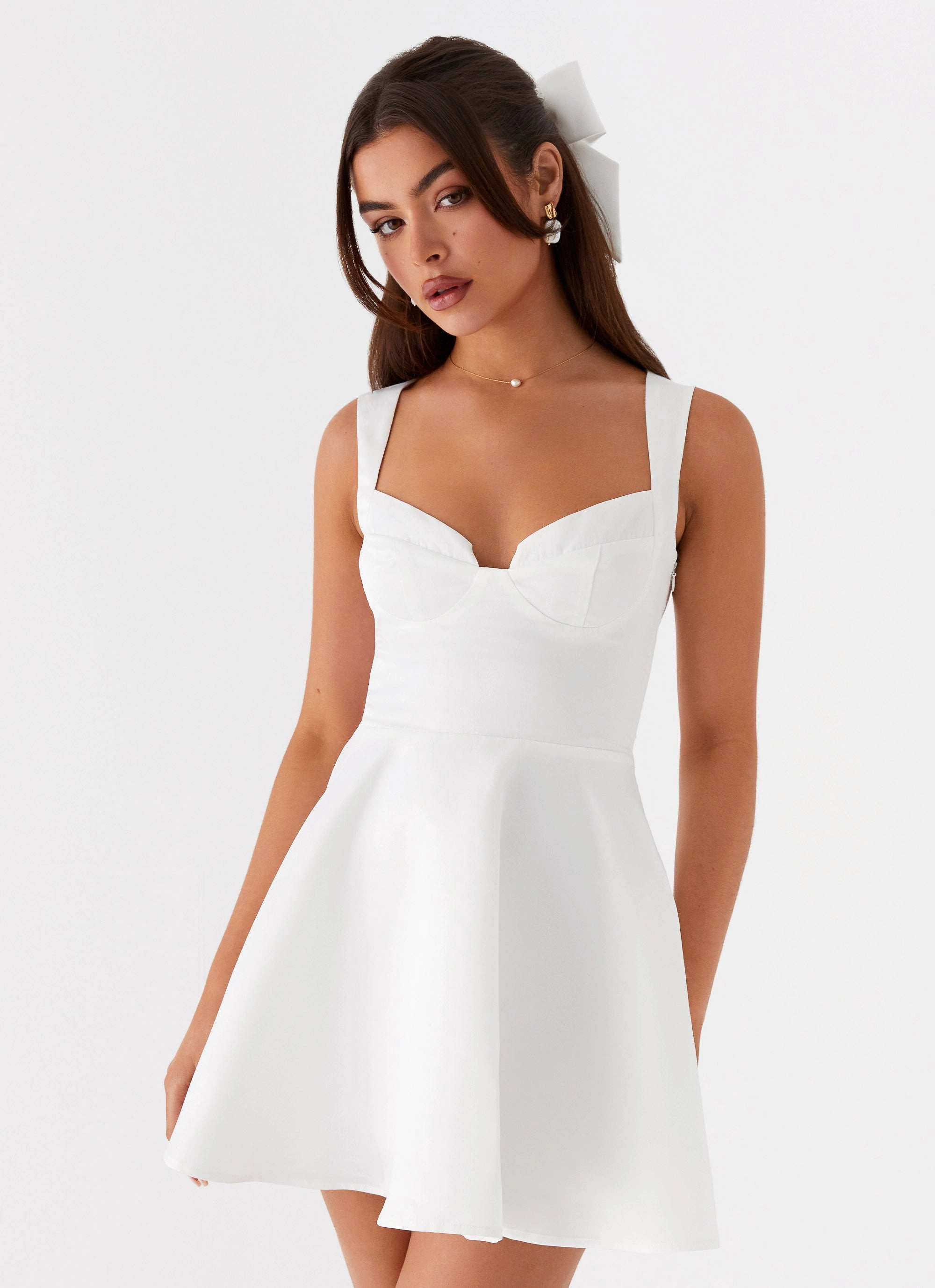 Side Pockets Creative Fashion Candice Mini Dress - White